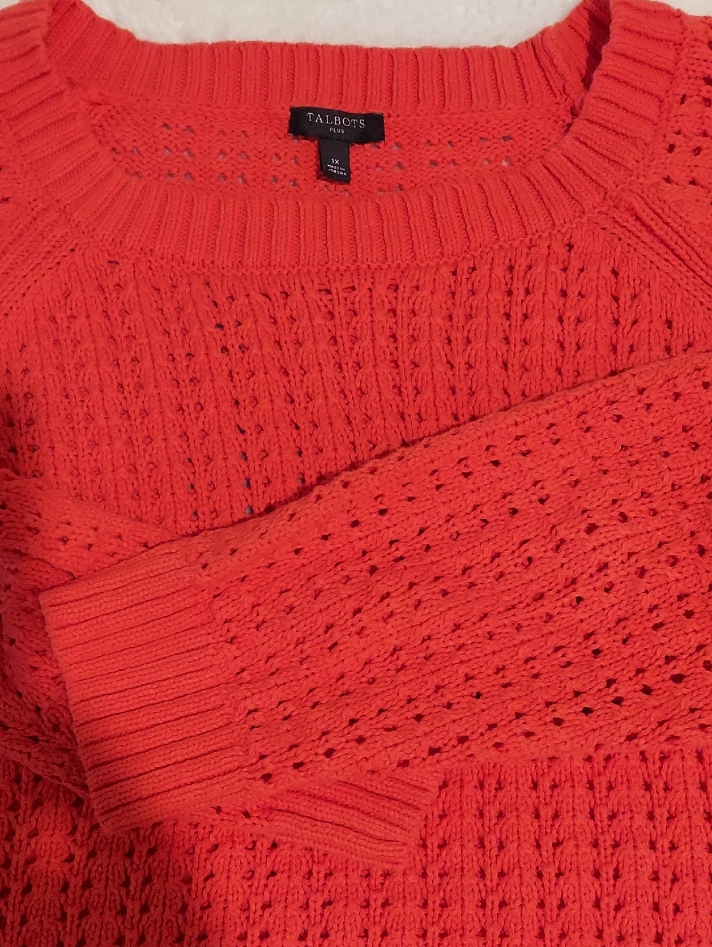 Talbots Orange Openwork Crewneck Sweater